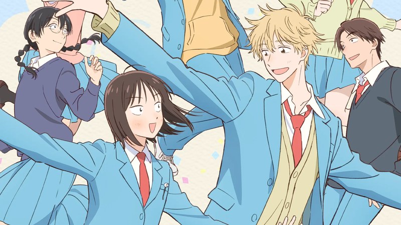 TVアニメ『スキップとローファー 2nd season』のビジュアル(紙吹雪の中で跳ねる美津未と志摩たち)